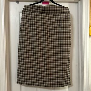 2x Laura Byrnes pencil skirt in tan and blue plaid